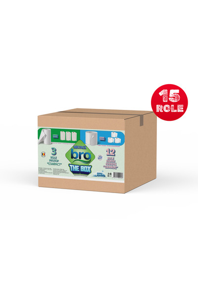 Bro MIX PACK–THE BOX, 3 Prosoape de hartie + 12 role Hartie igienica