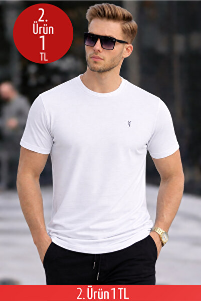 COMBİNE MİCHAİL Erkek Bisiklet Yaka Slim Basic Beyaz Tişört