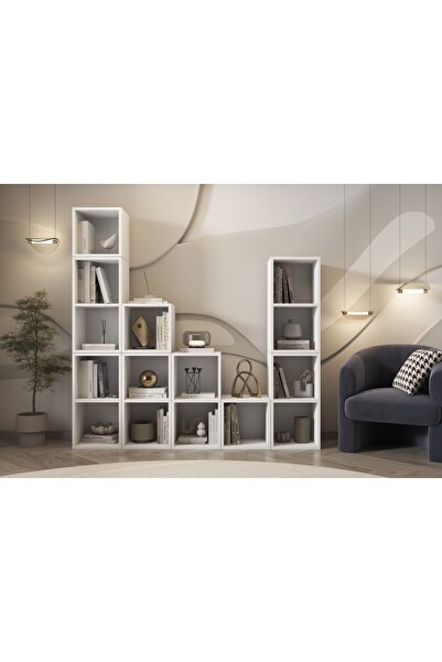 Nettrends Rafli Basamakli Kitaplik 170 cm Beyaz Ktp-1223