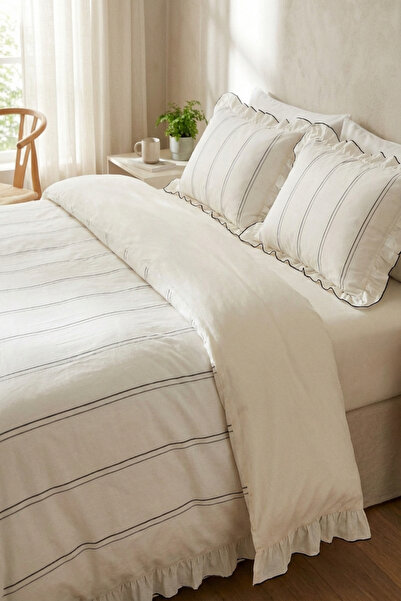 Ricco Lifes Set de husă de pilotă dublă cu volane și dungi negre