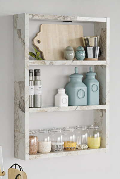 Yurudesign Pera 3'lü Duvar Rafı Mutfak Banyo Rafı Mermer Pr1-ef