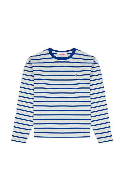 Reflect Studio Panda Heavyweight Çizgili Uzun Kollu T-Shirt - Mavi/Ekru