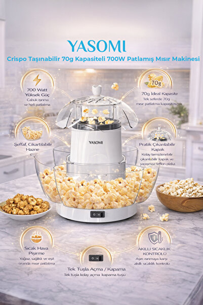 Yasomi Crispo Taşınabilir 70g Kapasiteli Patlamış Mısır Makinesi