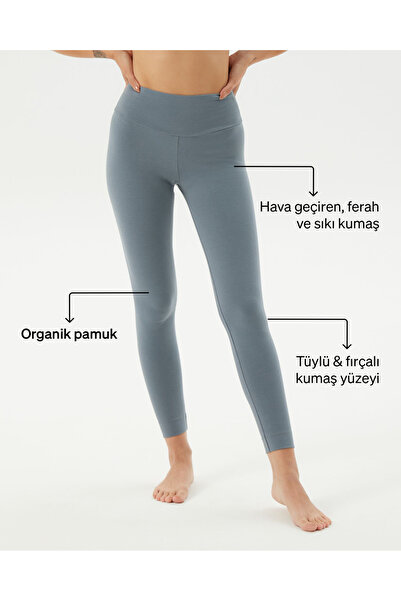 Ayma Active Μπλε ψηλόμεσο βασικό κολάν από οργανικό βαμβάκι με πιστοποίηση