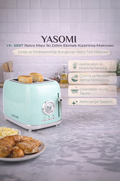 Yasomi YK-688T Retro Mavi İki Dilim Ekmek Kızartma Makinesi
