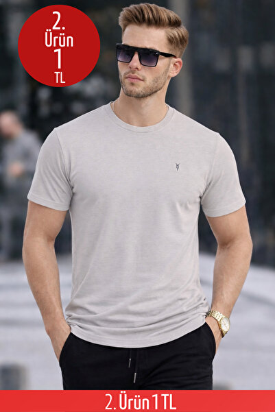 COMBİNE MİCHAİL Tricou pentru bărbați guler rotund Slim basic gri