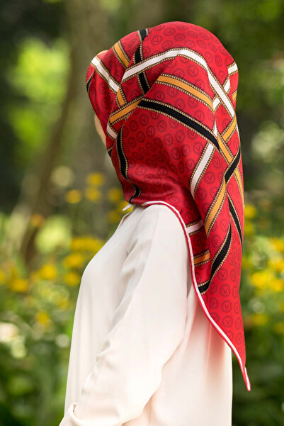 Vissona 100% keper Svila zlatne pruge M Sa monogram dezenom crveno - zlatne b...