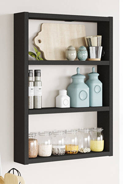 Yurudesign Pera 3'lü Duvar Rafı Mutfak Banyo Rafı Lareks Siyah Pr1-lb