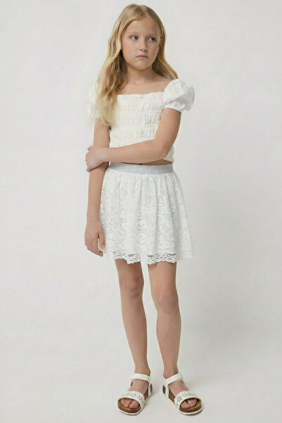 FESSHERA KİDS Fusta pentru fete cu talie elastică din dantelă și design elega...