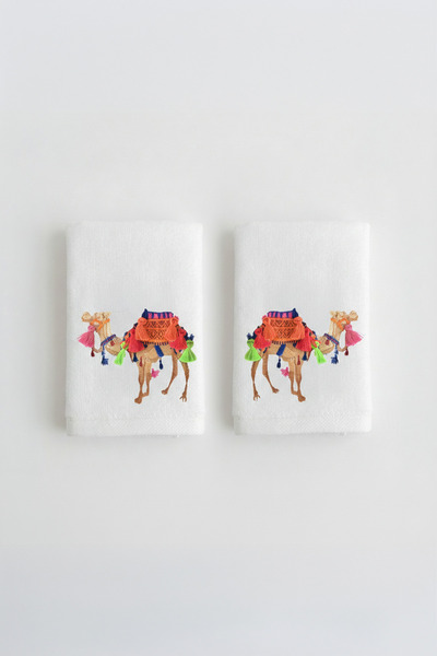 ge living Set de 2 prosoape brodate Camel cu ciucuri (30 x 50)