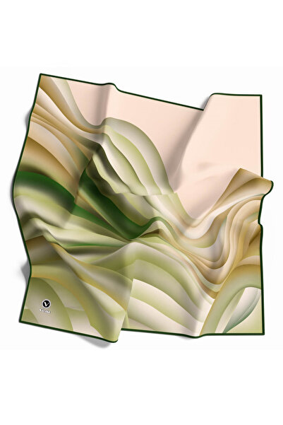 VİOLLA Kristal Geometrik Desenli Zümrüt Yeşili Renkli 90x90 Eşarp (İpek İçerm...