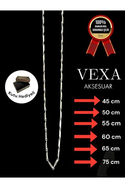 Vexa Aksesuar Imported Matchstick Bamboo Cube Model Steel Necklace – Special Boxed, Gift Product