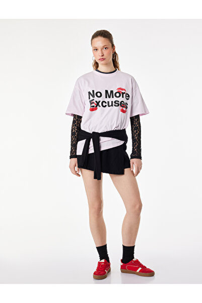 Koton Βαμβακερό μπλουζάκι με κοντό μανίκι με λαιμόκοψη με τύπωμα