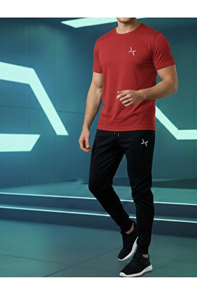 QAST GİYİM SANATI Sweatpants Set White Print Top Crew Neck T-Shirt Oversize