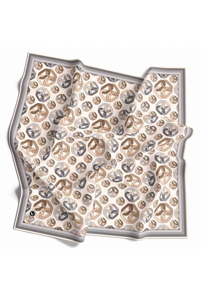 VİOLLA Sivi kristalni lančani motiv - krem 90x90 Svila šal