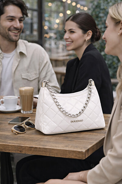 dukidasoturkiye White Quilted Chain Strap Pcs Women's Shoulder Bag |   White ...