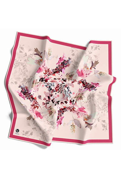 VİOLLA Kristal Sonbahar Yaprak Desenli Fuşya Renkli 90x90 Eşarp (İpek İçermez...