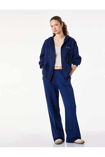 Koton cu căptușeală din fleece Fermoar buzunar cangur Pietre cu imprimeu cu g...