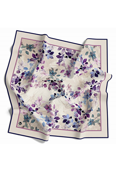 VİOLLA Kristal Çiçek Desenli Mor - Lacivert Renkli 90x90 Eşarp (İpek İçermez)...