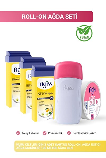 AGISS 3 Adet Kartuş Roll-on Ağda Isıtıcı Ağda Makinesi 100 Metre Ağda Bezi Ku...