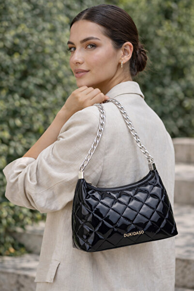 dukidasoturkiye Siyah Kapitone Zincir Askılı Kadın Omuz Çantası | Siyah MT1545