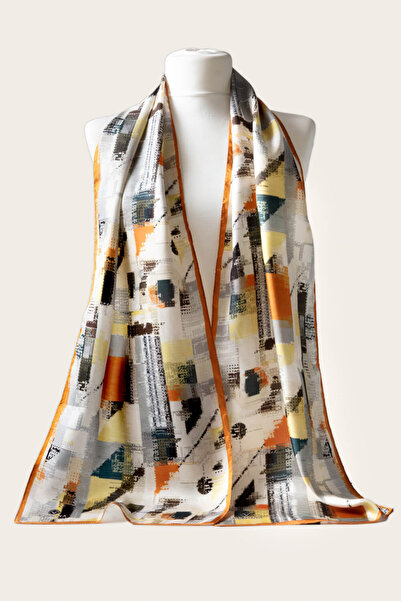 Vissona %100 İPEK GEOMETRİK DESENLİ KADIN FULAR 30X170