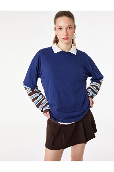 Koton Άνετο μπλουζάκι με κοντό μανίκι και λεπτομέρεια από πέτρα στο πίσω μέρο...