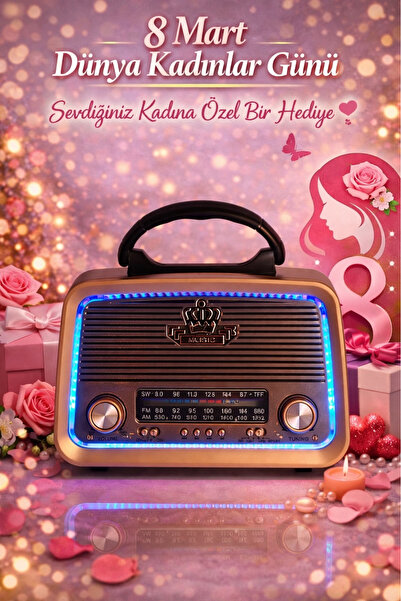 Lazım Shop Ahşap Nostalji Görünümlü Radyo Fenerli Bluetoothlu USB-SD Card Mp3...