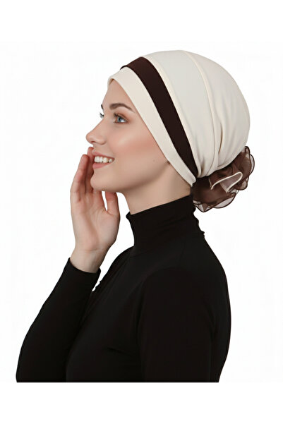 elysianfidan Turban instantanee pentru hijab, bej maro, cu organza în spate ș...