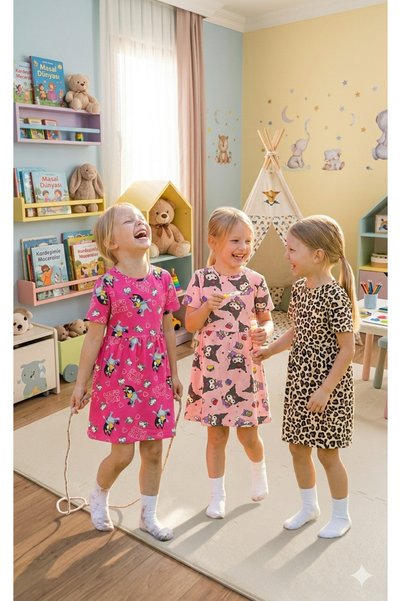 DFN Kids 3,4,5,6,7,8 Years Old Girl's Summer Dress 3 Sets