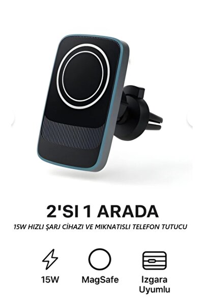 Zoli 15W Manyetik Magsafe Araba Kablosuz Led Işık Çerçeveli Şarj Standı ve Te...