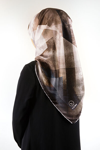 VİOLLA Twill Batik Desenli Vizon - İndigo Renkli 90x90 Eşarp (İpek İçermez) D...
