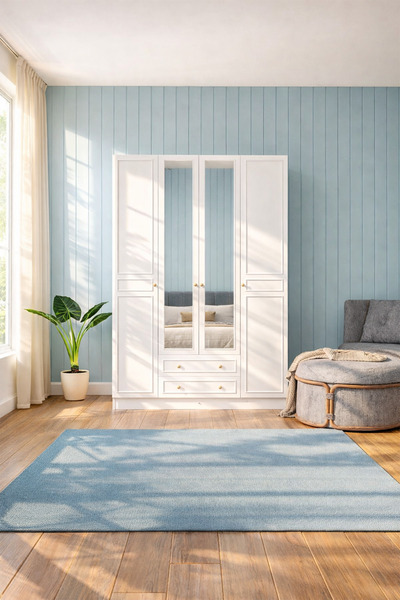 İMBAŞ Asel 4 Kapak 2 Çekmeceli Çıtalı Aynalı Country Gardırop