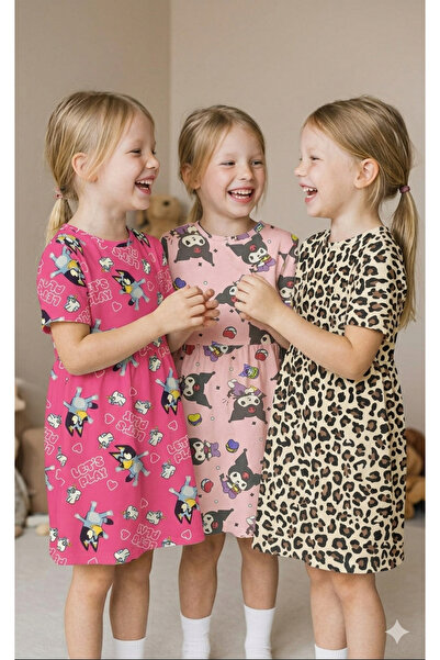 DFN Kids 3,4,5,6,7,8 فستان صيفي للفتيات الصغيرات 3 مجموعات