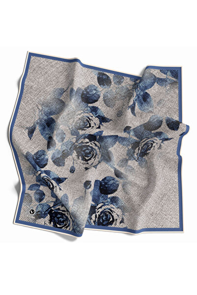 VİOLLA Twill Gül Desenli Bebe Mavisi Renkli 90x90 Eşarp (İpek İçermez) Kenar ...