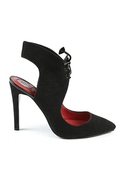 CANES AYAKKABI Kadın Siyah Ithal Deri Yanları Dekolteli Sivri Burun Ayakkabı