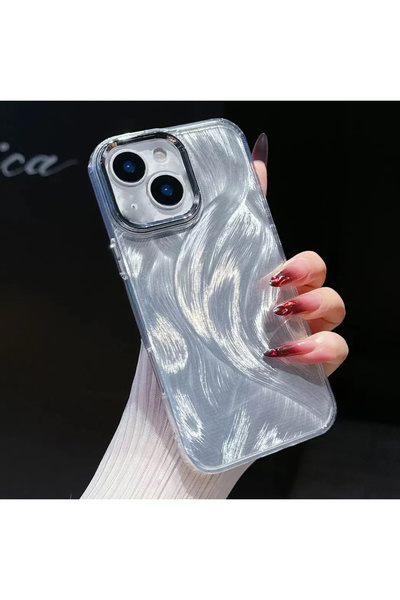 EDELFU غطاء هاتف من السيليكون بنقشة ريشة فضية اللون لهاتف آيفون 15 بلس و14 بلس