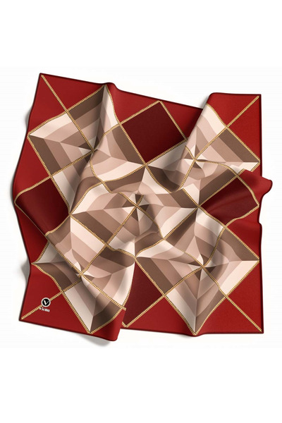 VİOLLA Twill Geometrik Desenli Bordo Renkli 90x90 Eşarp (İpek İçermez) Kenar ...