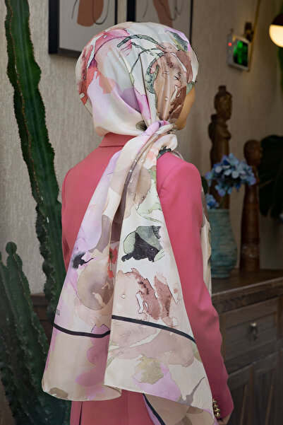 Vissona 100% μεταξωτό ακουαρέλα με λουλούδια σε σκόνη - ροζ χρώμα 92x210 σάλι