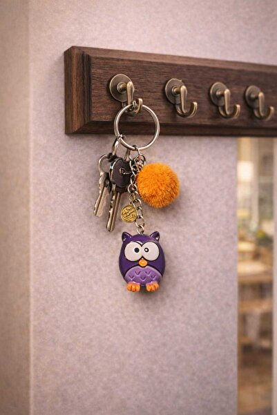 Pawnest Handmade سلسلة مفاتيح هدية على شكل بومة ذكية باللون الأرجواني - فو (福...