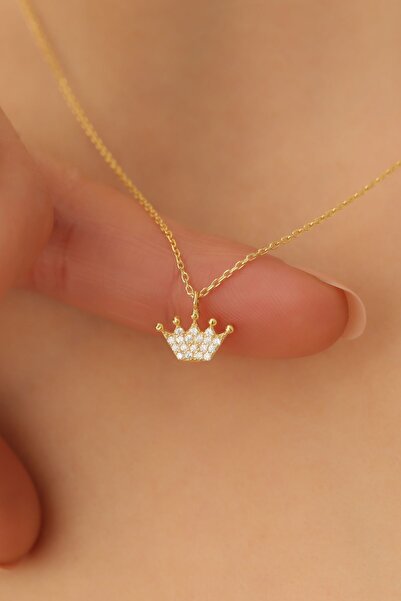 Nox Jewelry 14 Ayar Altın Kaplama Taşlı Taç Gümüş Kolye – Minimal Işıltılı Kr...