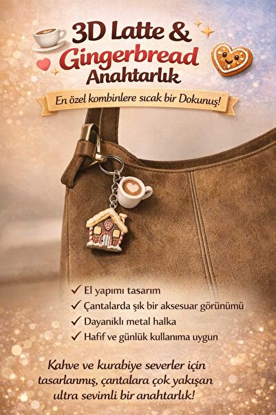 Pawnest Handmade Gingerbread House, House, 3D Latte Gift Keychain, Coffee, Cookie House Design Gift Keychain Small