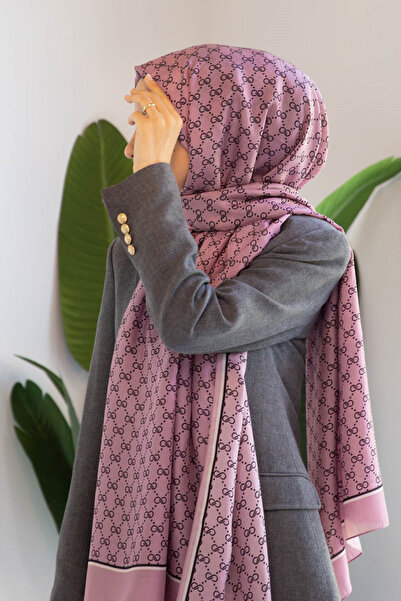 Vissona 100% Silk Tiny Motif Patterned Dusty Rose Colored 92X210 Shawl