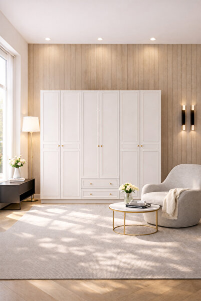 İMBAŞ Erva 6 Kapak 2 Çekmeceli Çıtalı Country Gardırop