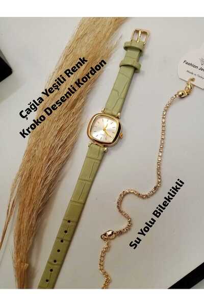 Brality ساعة يد نسائية مينيمال فينتاج موديل كلاسيكي بهيكل بيضاوي ذهبي وحزام ب...