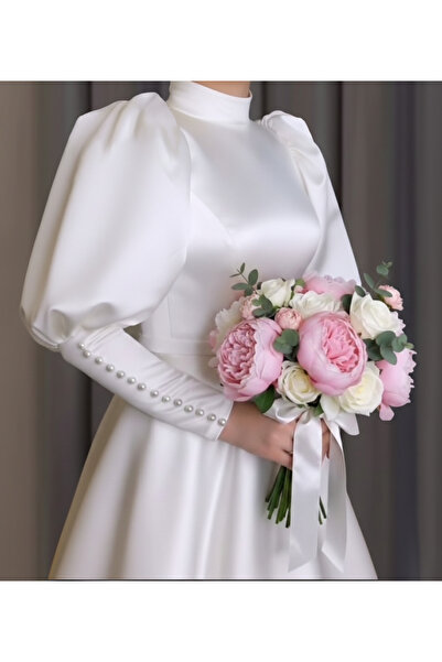 ASL Balon Kol Detaylı Tesettür Gelinlik