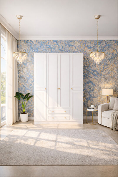 İMBAŞ Erva 4 Kapak 2 Çekmeceli Çıtalı Country Gardırop