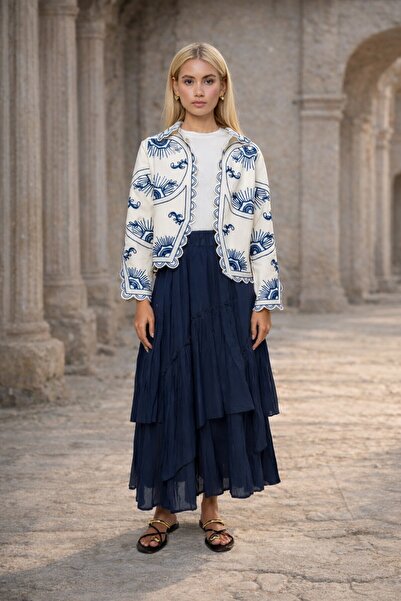 Lavanta Tekstil Jachetă cu design brodat gabardină