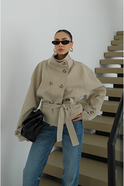 Havoş Καμπαρντίνα με ζώνη και ψηλό γιακά σε χρώμα πέτρας