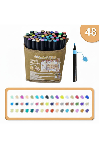 Gökyüzü ışığı 48li Akrilik Marker Kalem Seti - Capybara Desenli